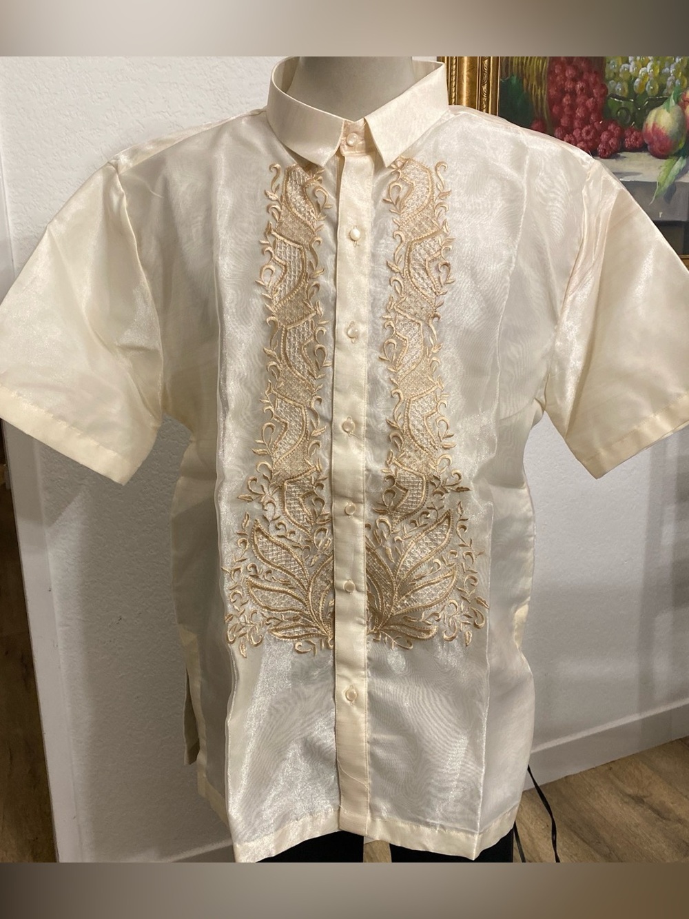 Men's Embroidered Barong Tagalog Short Sleeve Shirt in Cream